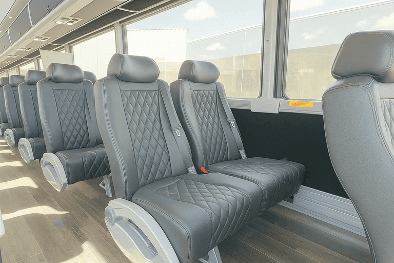 interior of Sunrise Minibus Company charter bus