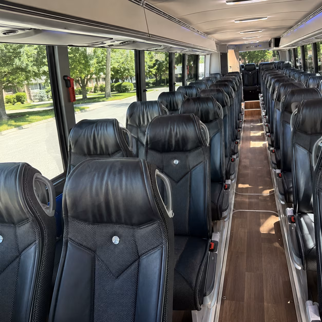sunrise 40 passenger charter bus inside