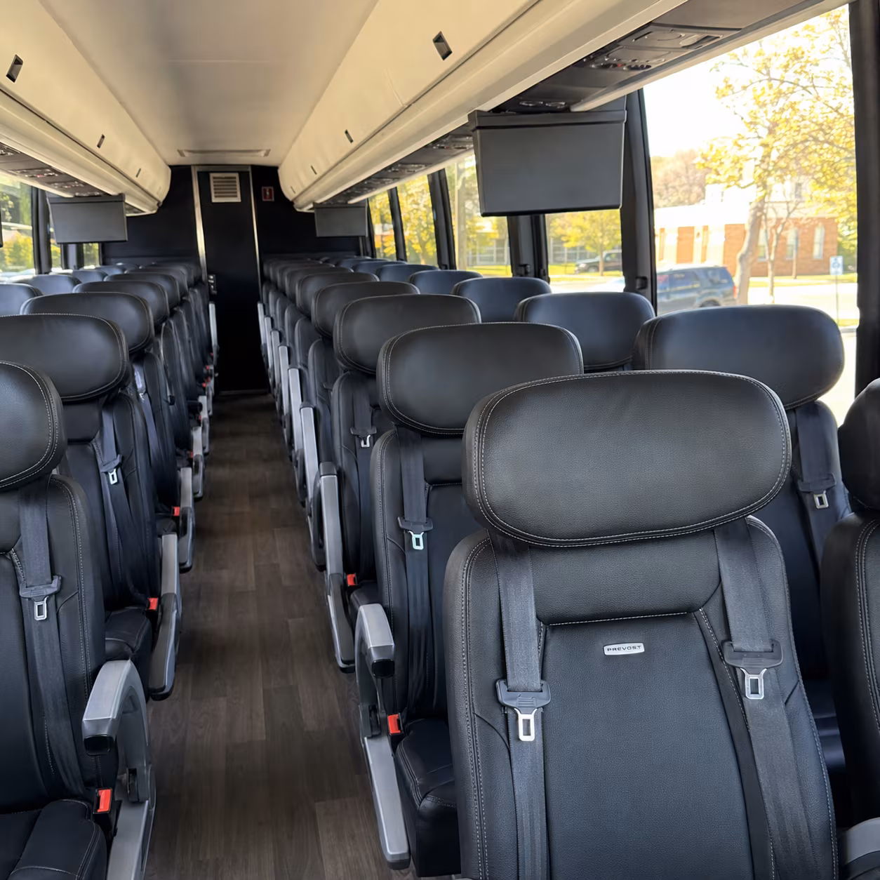 sunrise 45 passenger charter bus inside
